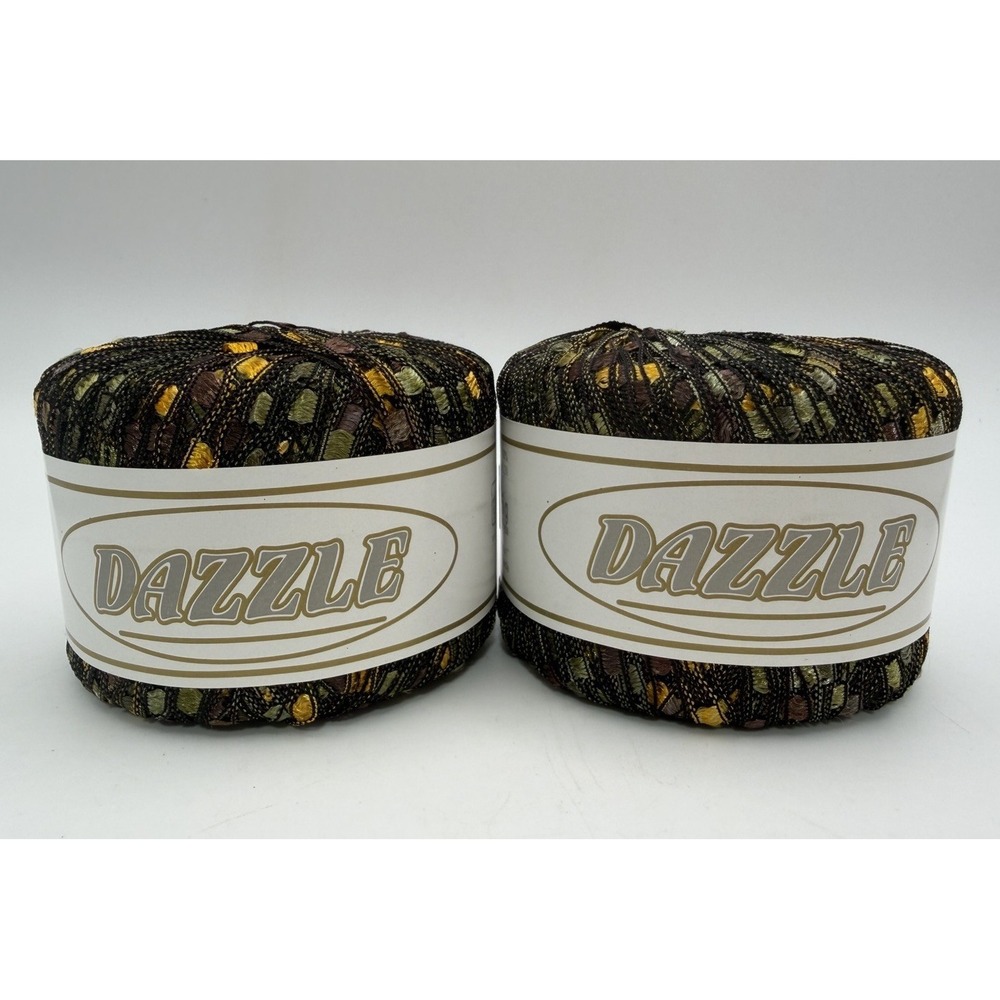 DAZZLE Metallic Ladder Yarn Shade 108 Black Brown Yellow Green 2 Balls 82 yds ea